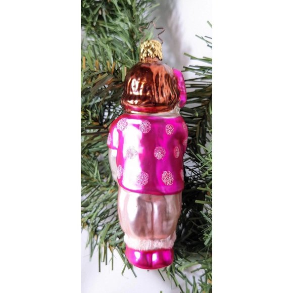 Pink Polka Dot Girl Retired Old World Christmas Inge Glass Ornament - Picture 4 of 4